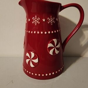 Christmas Holiday Red Peppermint Decorative ceramic pitcher